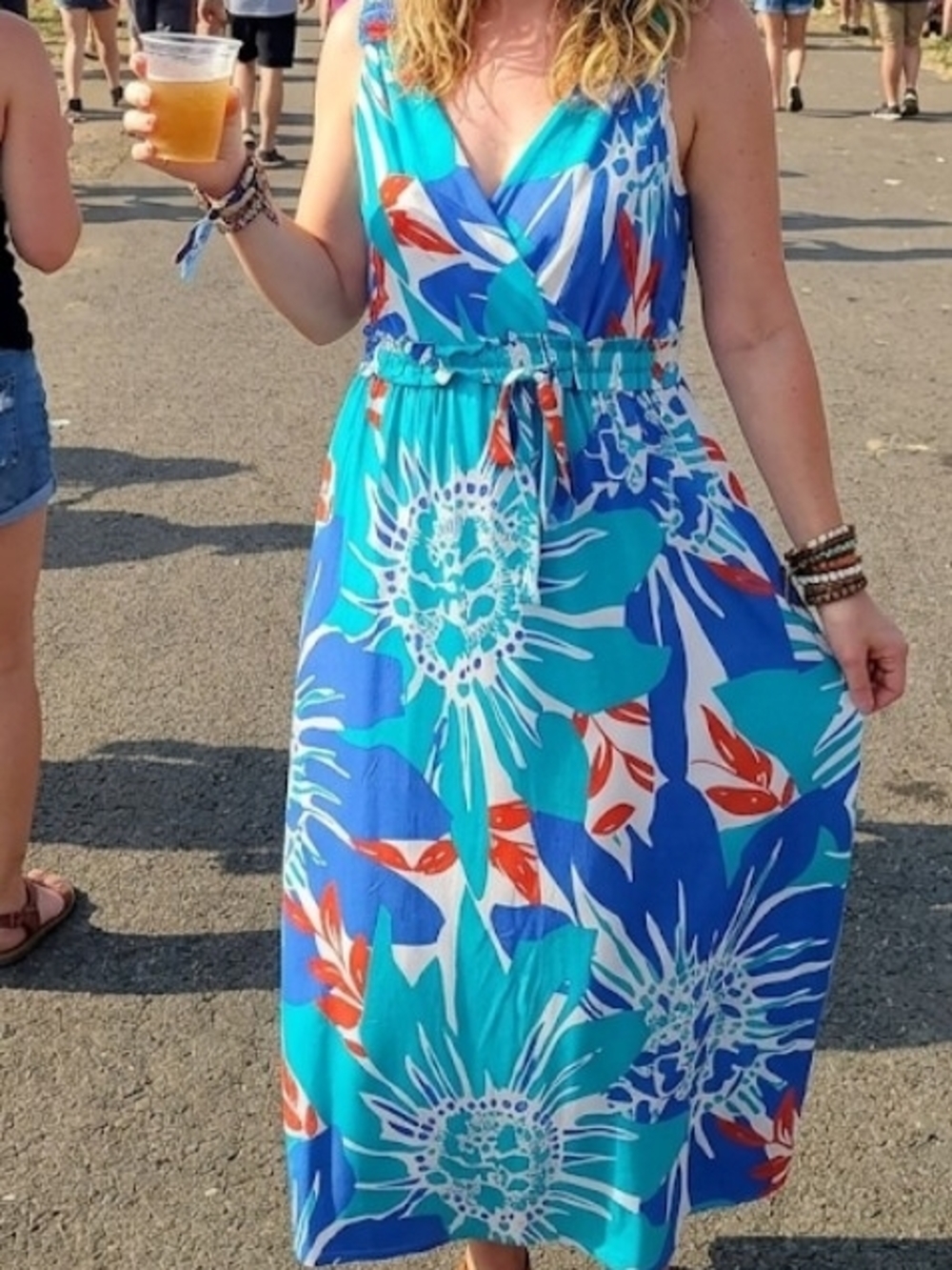 Vintage 100% Silk Tropical Print Sleeveless Maxi Dress (Size 8)